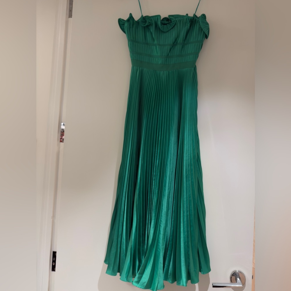AMUR Green Giada Pleated Dress